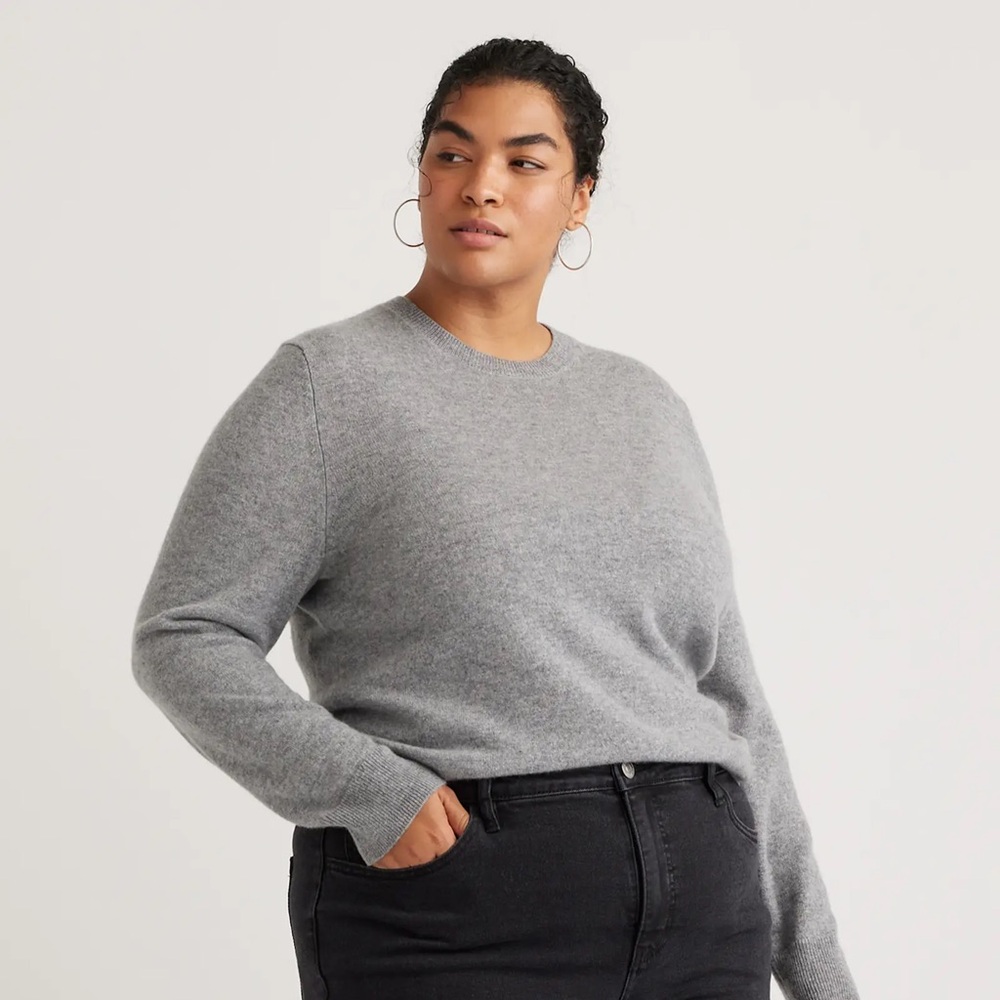 Quince Plus Size Mongolian Cashmere Crewneck Sweater - Heather Grey - 2X